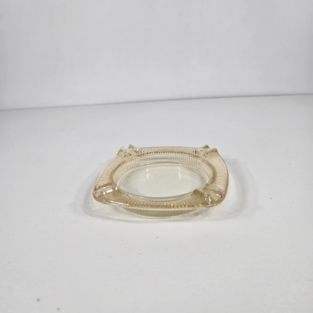 Vtg Jeannette Marigold CARNIVAL depression iridescent Glass square ASHTRAY MCM